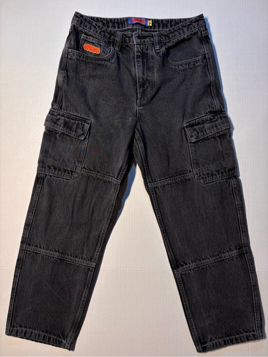 Empyre Other - Vtg Empyre Double Knee Cargo Y2K Skater Grunge Black Acid Wash Denim Jeans Sz 30